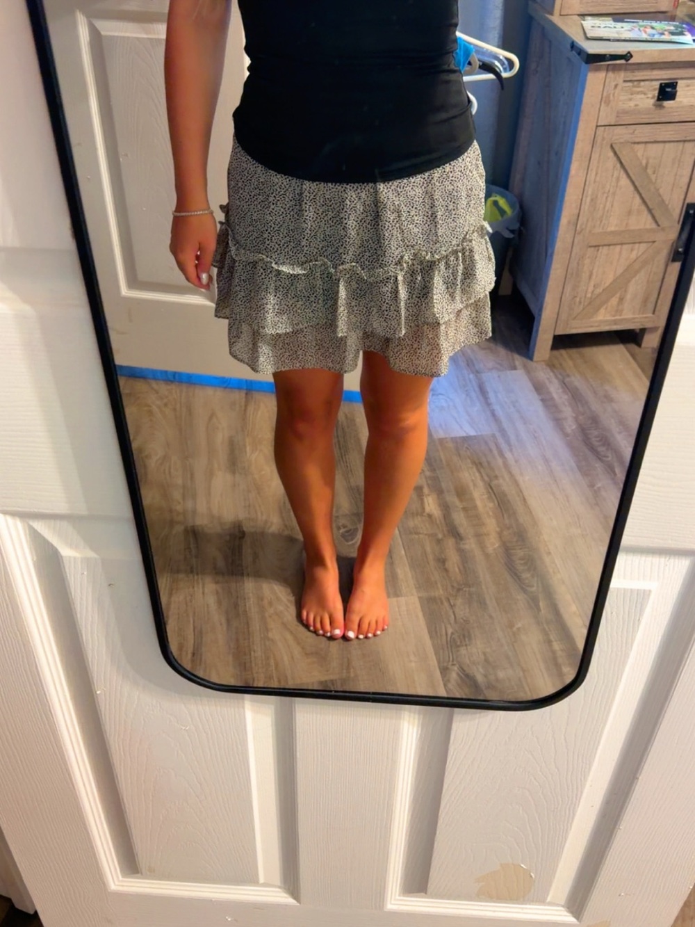Sienna Sky Black and White Dot Tiered Ruffle Mini Skirt